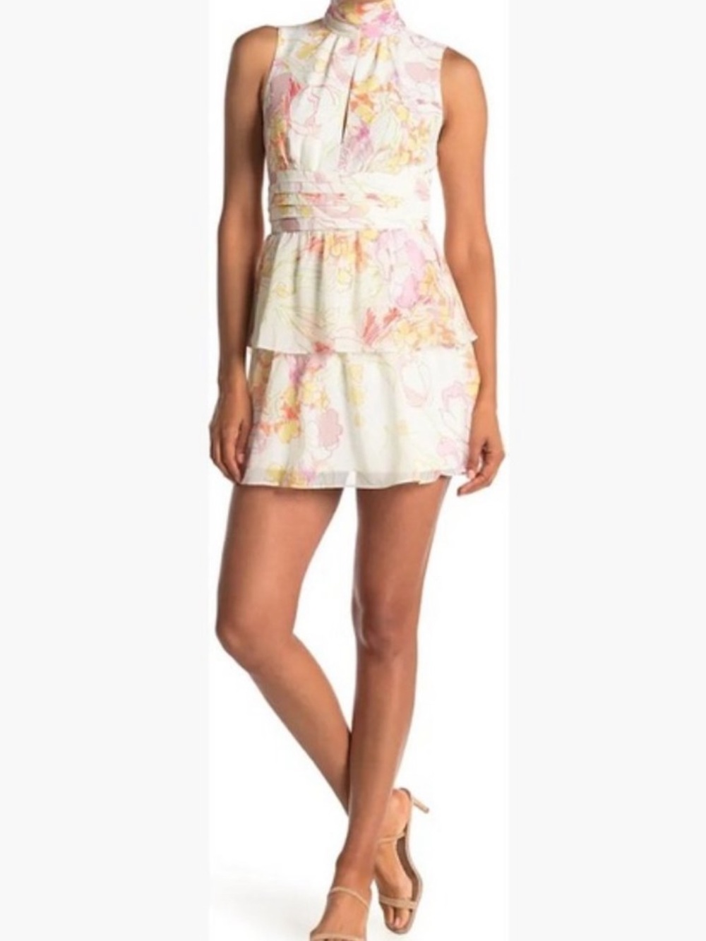 Amanda Uprichard Samira Dress Size XS High Neck Tiered Floral EUC